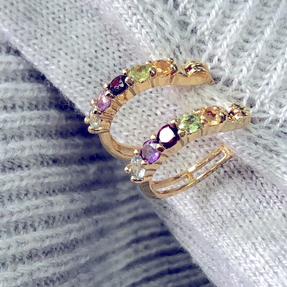 Gemstone Pierced Hoop Earrings - Picture 7 of 8